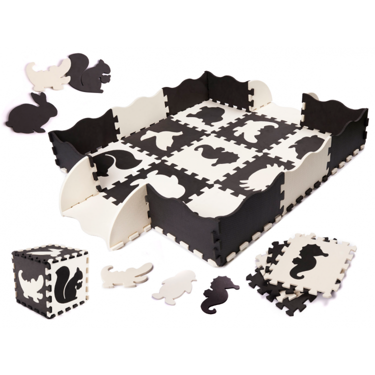 Penová puzzle detská podložka 25ks. čierno-biela